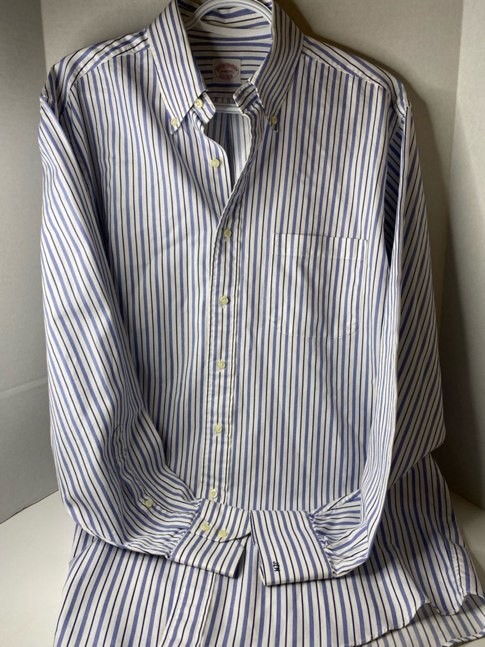 Brooks Brothers Blue and White Vertical Stripe Button-Down Shirt